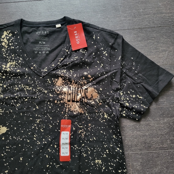Guess Kearny Paint Splatter Short Sleeves V Neck T Shirt Tee Cotton M - Picture 3 of 7
